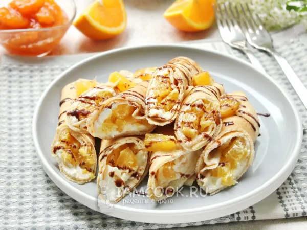 Фото блюда: Блины с маскарпоне и апельсином