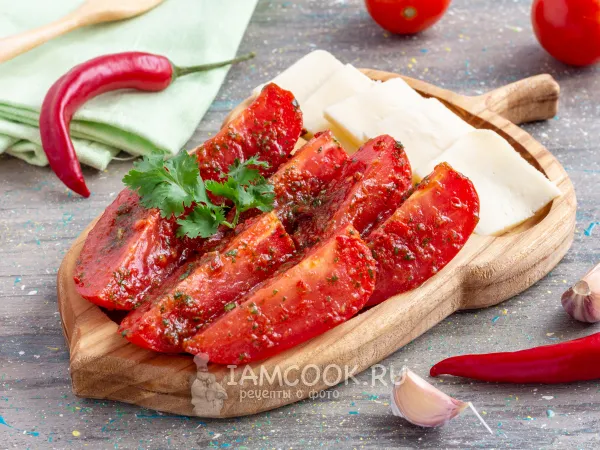 Фото блюда: Быстрые помидоры с кинзой и чесноком (маринованные)