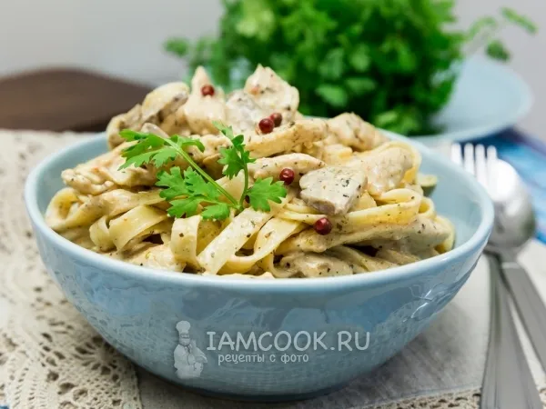 Фото блюда: Фетучини с курицей и грибами