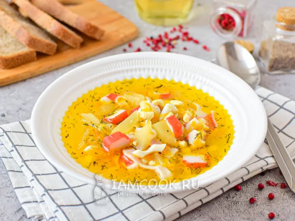 Фото блюда: Суп с крабовыми палочками и яйцом