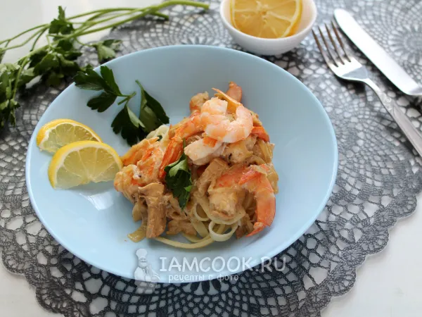 Фото блюда: Паста с креветками и курицей
