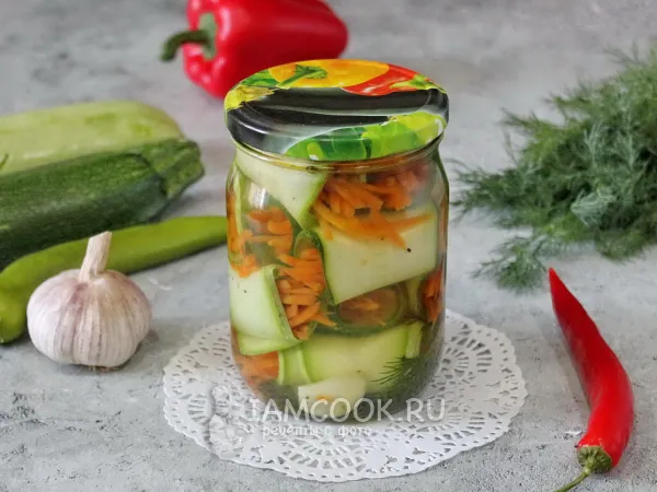 Фото блюда: Рулетики из кабачков с морковью по-корейски на зиму