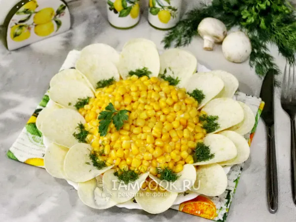 Фото блюда: Салат «Подсолнух» с кукурузой