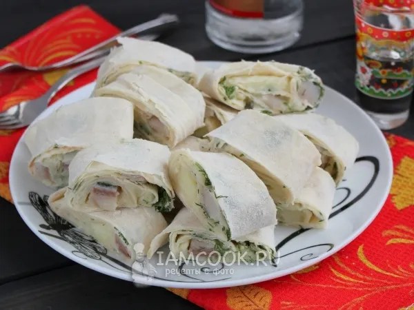 Фото блюда: Рулет из лаваша с селедкой
