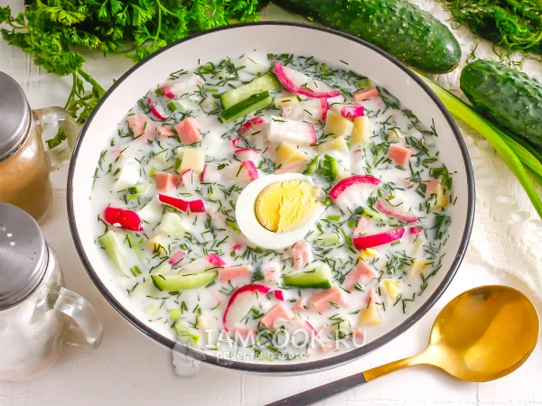 Фото блюда: Окрошка на воде с уксусом и сметаной