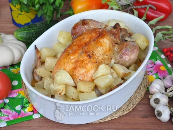 Фото блюда: Фаршированная курица с патиссонами в рукаве