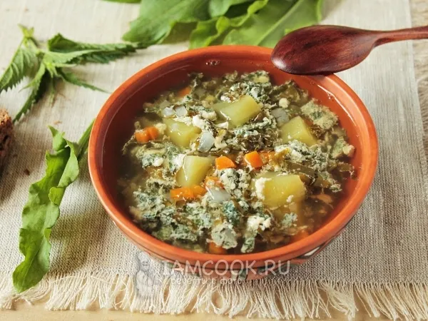 Фото готового блюда: Суп с крапивой, щавелем и яйцом