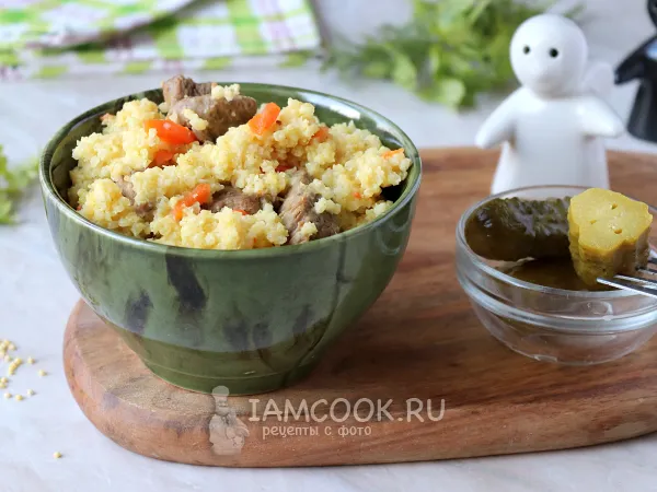 Фото блюда: Пшенная каша с мясом в казане