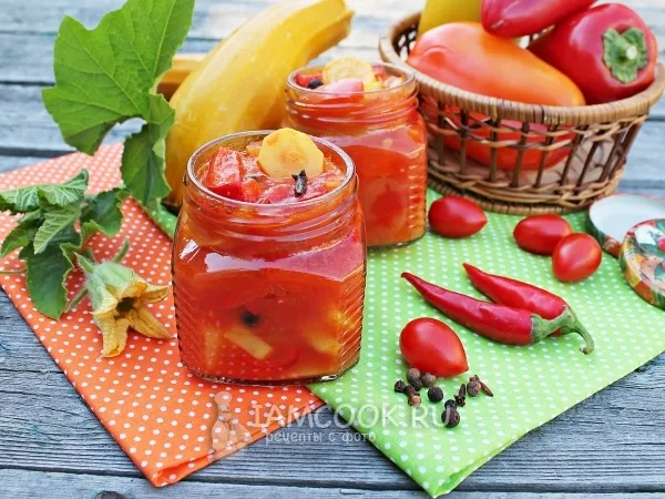 Фото блюда: Лечо с кабачками и перцем на зиму