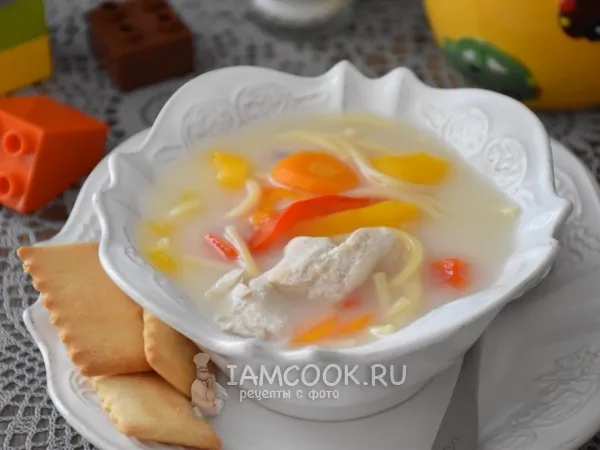 Фото готового блюда: Сырный суп с курицей и вермишелью
