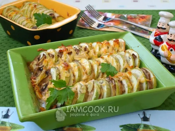 Фото блюда: Кабачки с шампиньонами и картофелем