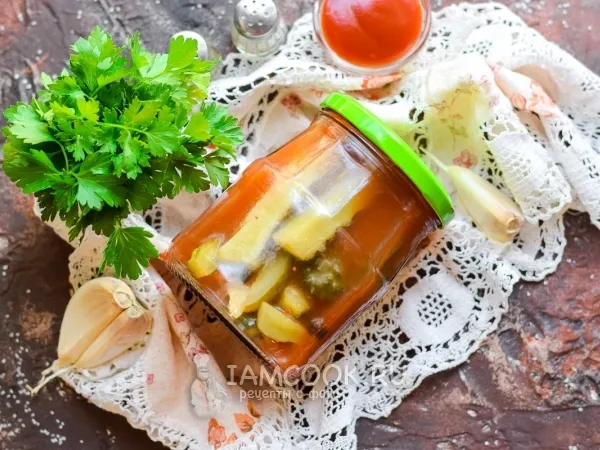 Фото блюда: Огурцы с томатным соусом на зиму