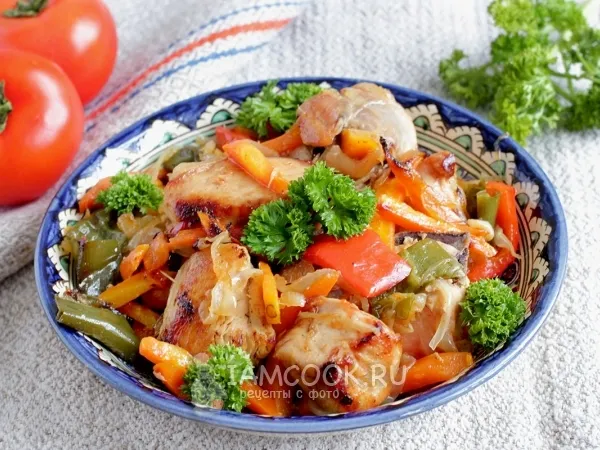 Фото блюда: Курица, жареная с овощами