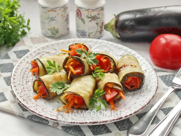 Фото блюда: Рулетики из баклажанов с морковью по-корейски