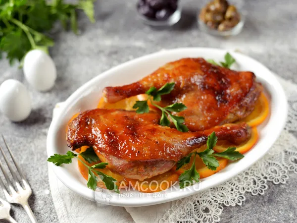 Фото готового блюда: Утиные ножки с апельсинами в духовке