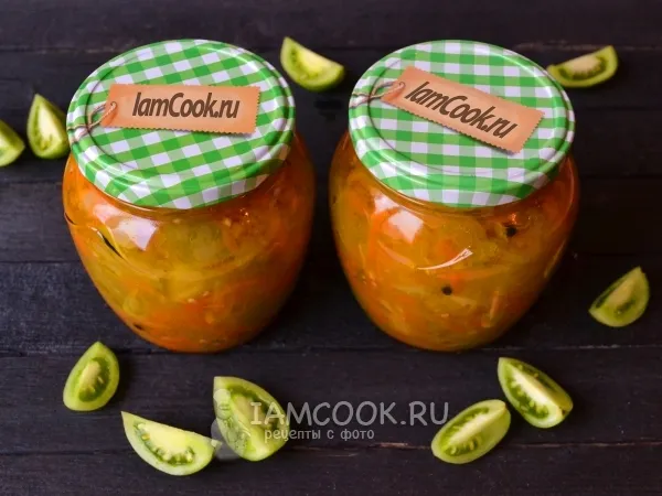 Фото блюда: Салат из зеленых помидоров с луком на зиму