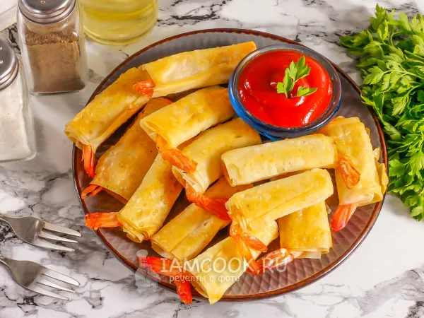 Фото готового блюда: Креветки в тесте фило