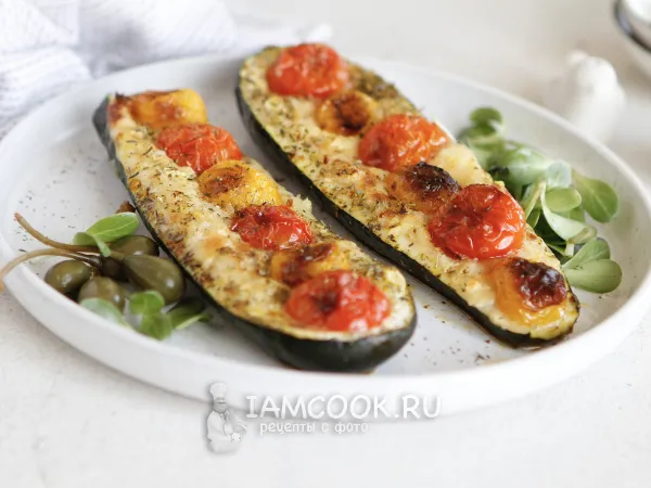 Фото блюда: Цукини с помидорами и сыром в духовке