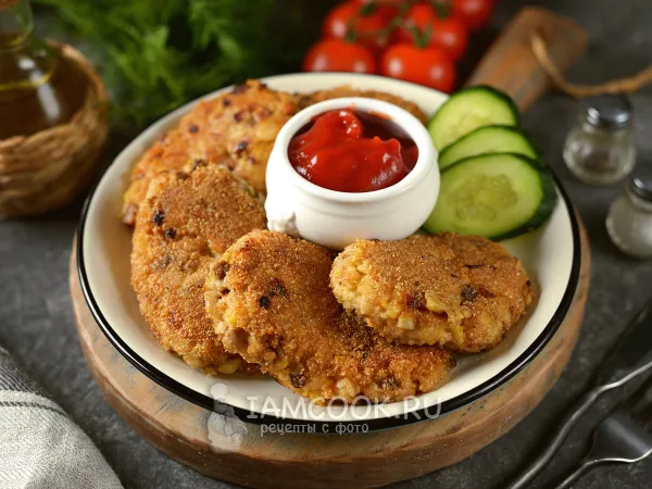 Фото готового блюда: Постные овсяные котлеты с нутом и грибами