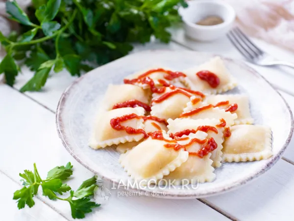 Фото блюда: Равиоли с креветками и сыром