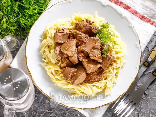 Фото готового блюда: Тушеная свиная печень в кефире
