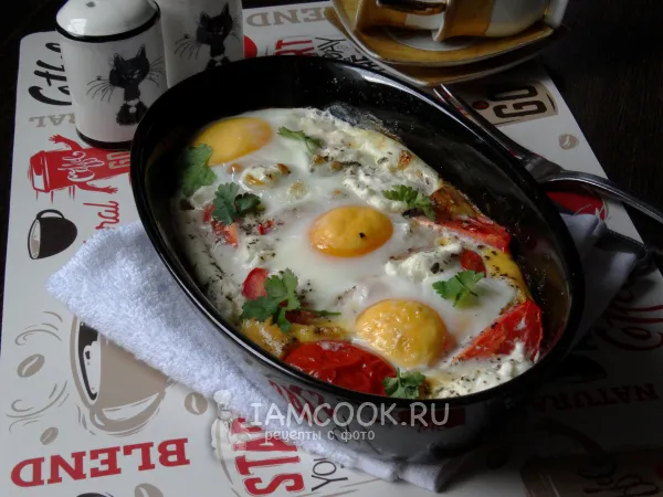 Фото блюда: Помидоры с яйцом и сыром в духовке