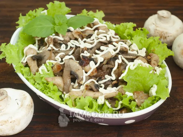 Фото блюда: Теплый салат с курицей и грибами