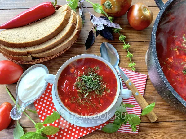 Фото блюда: Борщ с квашеной и свежей капустой