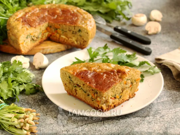 Фото блюда: Заливной пирог с грибами на сметане