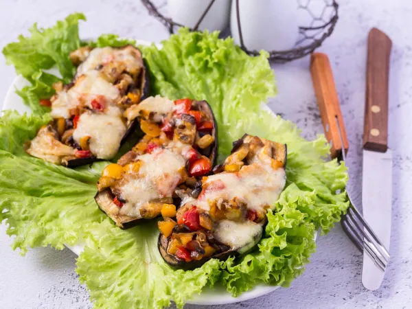 Фото блюда: Баклажаны с сыром и грибами в духовке