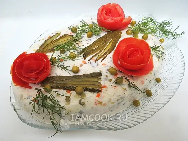 Фото блюда: Салат-желе с куриной грудкой и грибами