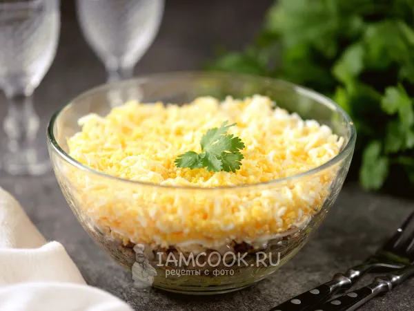 Фото блюда: Салат «Нежность» с сайрой (консервированной)