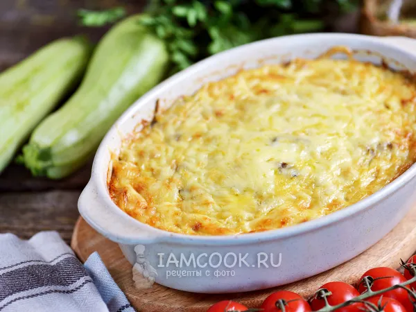 Фото блюда: Запеканка из кабачков с курицей и грибами