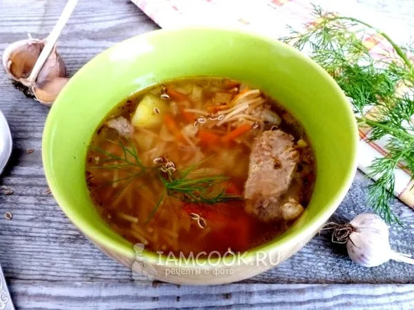 Фото блюда: Мясной суп с жареной лапшой-паутинкой