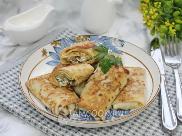 Фото готового блюда: Блины с грибами (на молоке с кефиром)