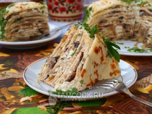 Фото блюда: Блинный пирог с грибами и сыром