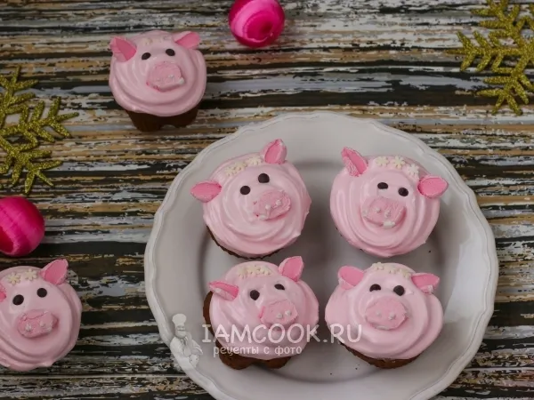 Фото блюда: Шоколадные капкейки «Забавные Хрюши»
