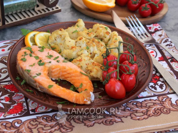 Фото блюда: Форель с цветной капустой в духовке