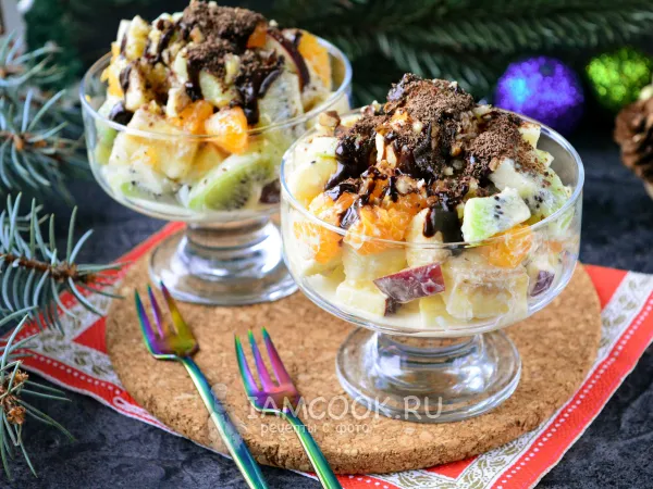 Фото блюда: Фруктовый салат с шоколадом