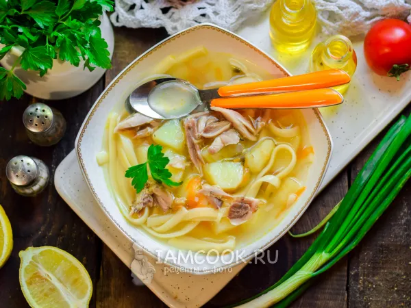 Фото готового блюда: Суп на перепелке с лапшой и грибами