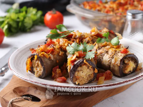 Фото блюда: Рулетики из баклажанов с курицей