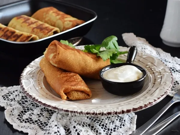 Фото блюда: Блинчики с грибами и яйцом