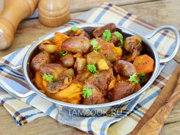 Фото готового блюда: Куриные сердечки в рукаве в духовке