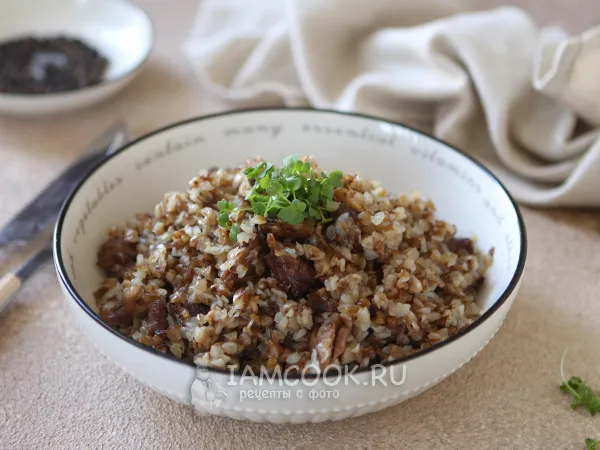 Фото блюда: Гречка с тушенкой в аэрогриле