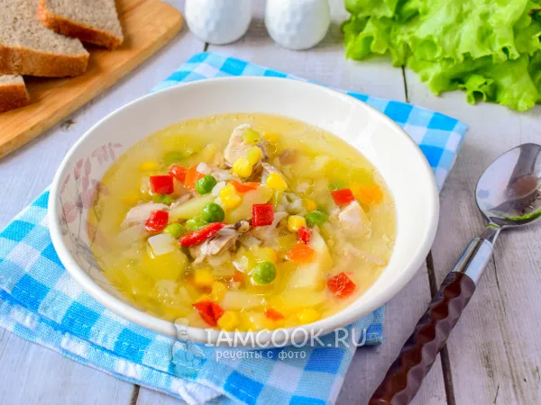 Фото готового блюда: Суп с гавайской смесью и курицей