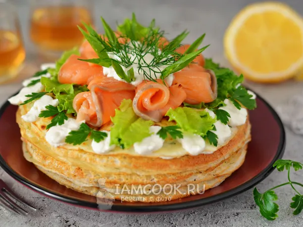Фото блюда: Блинный торт с семгой и творожным сыром