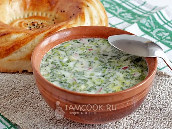 Фото готового блюда: Окрошка на кефире с копченой курицей (без картошки)