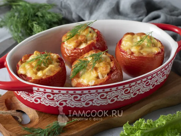 Фото блюда: Помидоры, фаршированные курицей и сыром
