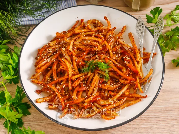 Фото готового блюда: Кальмар по-шанхайски с кунжутом