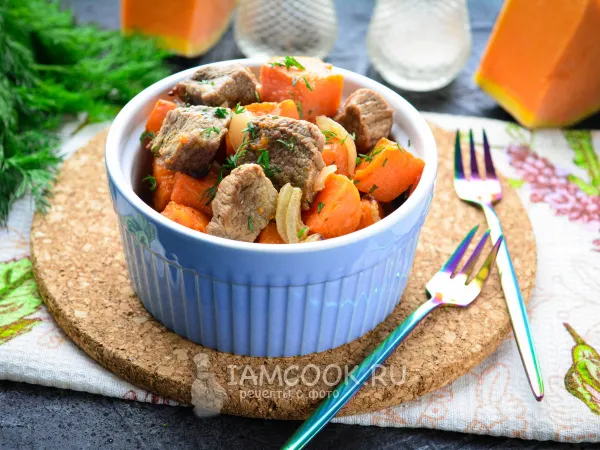 Фото блюда: Тыква с мясом в рукаве в духовке